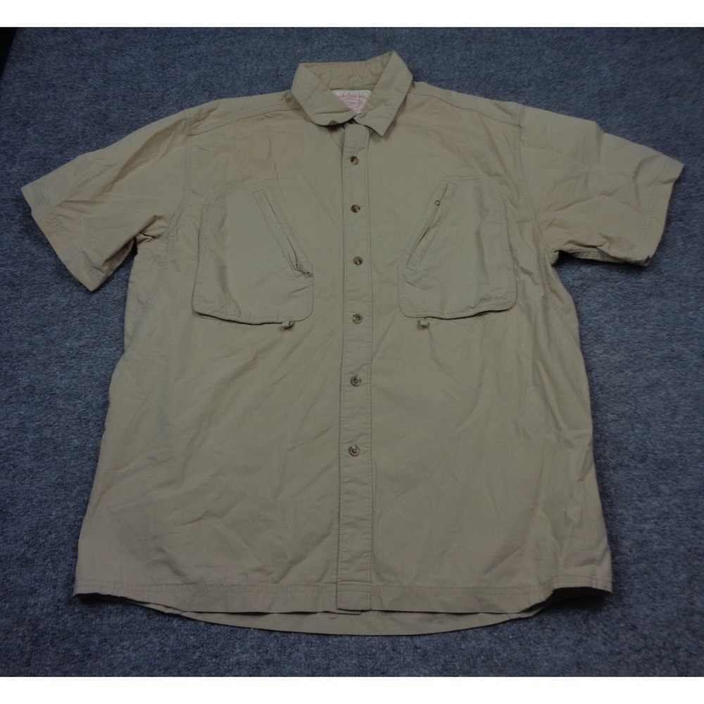 Filson Shirt Mens M Beige Fishing Vented‎ Button Up Short Sleeve Hiking Pockets